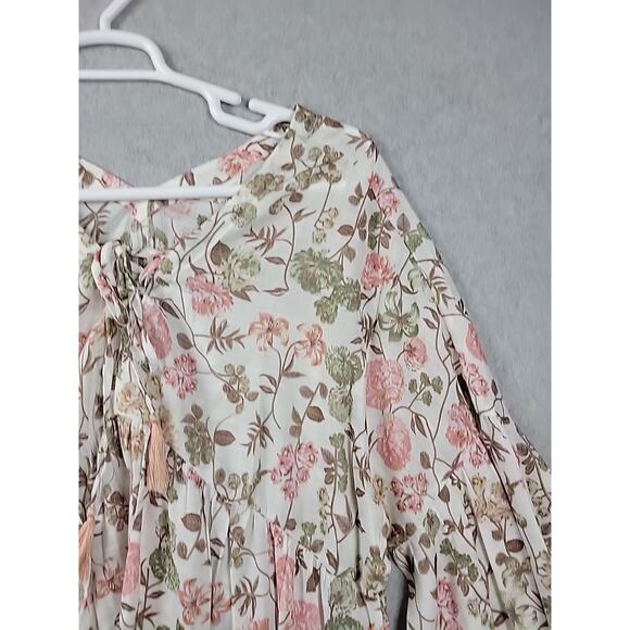 Cato White Floral 3/4 Sleeve Tie Neck Babydoll Rayon Blouse Women's Plus 18 20W - Picture 4 of 12